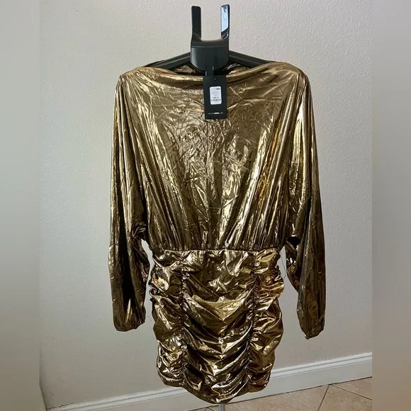Fashion Nova Gold Textured Mini Dress - Picture 1 of 5